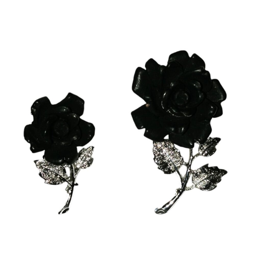 Vintage Black Rose Brooches Good Condition Clean 2 Brooch's